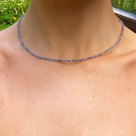 Iolite choker necklace minimalist crystal healing natural Stone