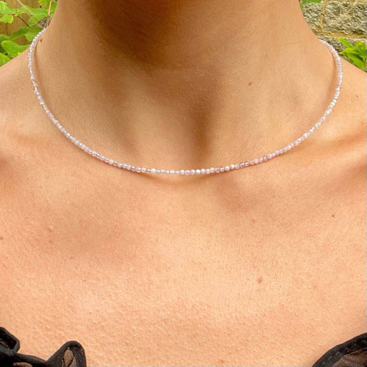 Morganite choker necklace minimalist crystal healing jewellery natural stone Genuine crystal necklace