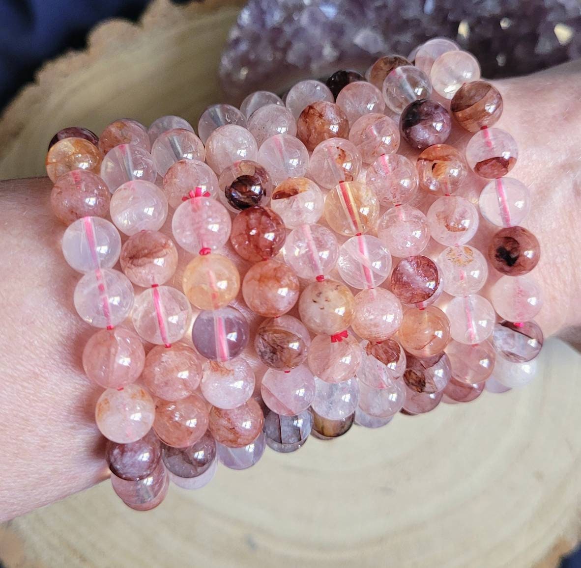 Fire quartz hematoid bracelet crystal healing stretchy stacking jewellery for men or women sacral chakra