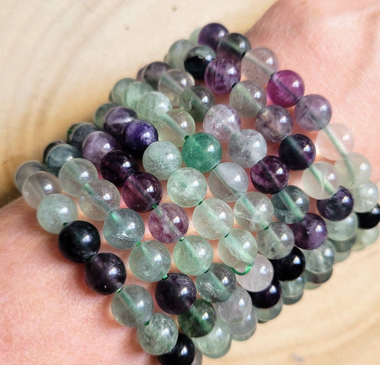 Rainbow fluorite bracelet crystal healing gift for him or her witchy jewellery for men or women