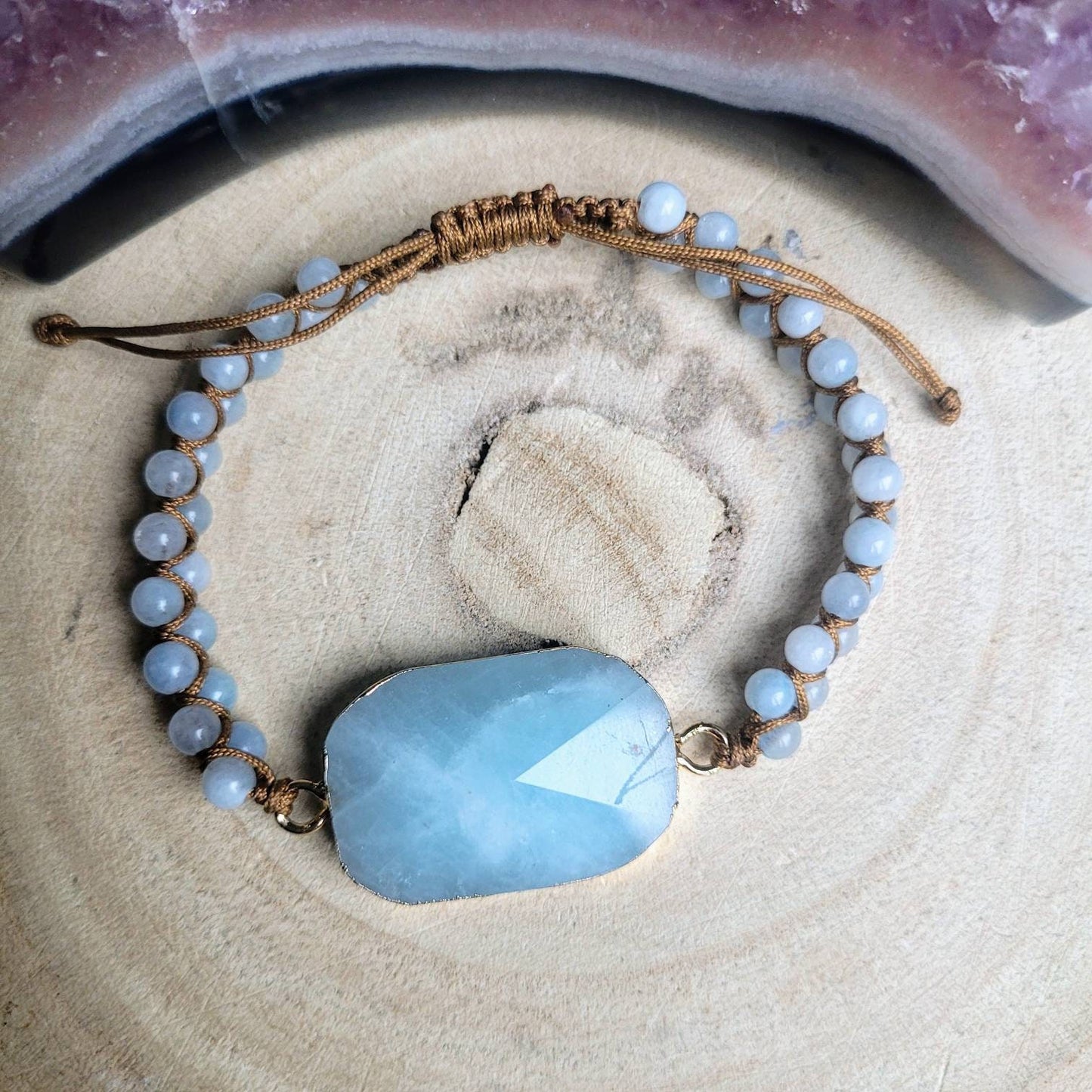 Aquamarine bracelet adjustable crystal healing natural stone