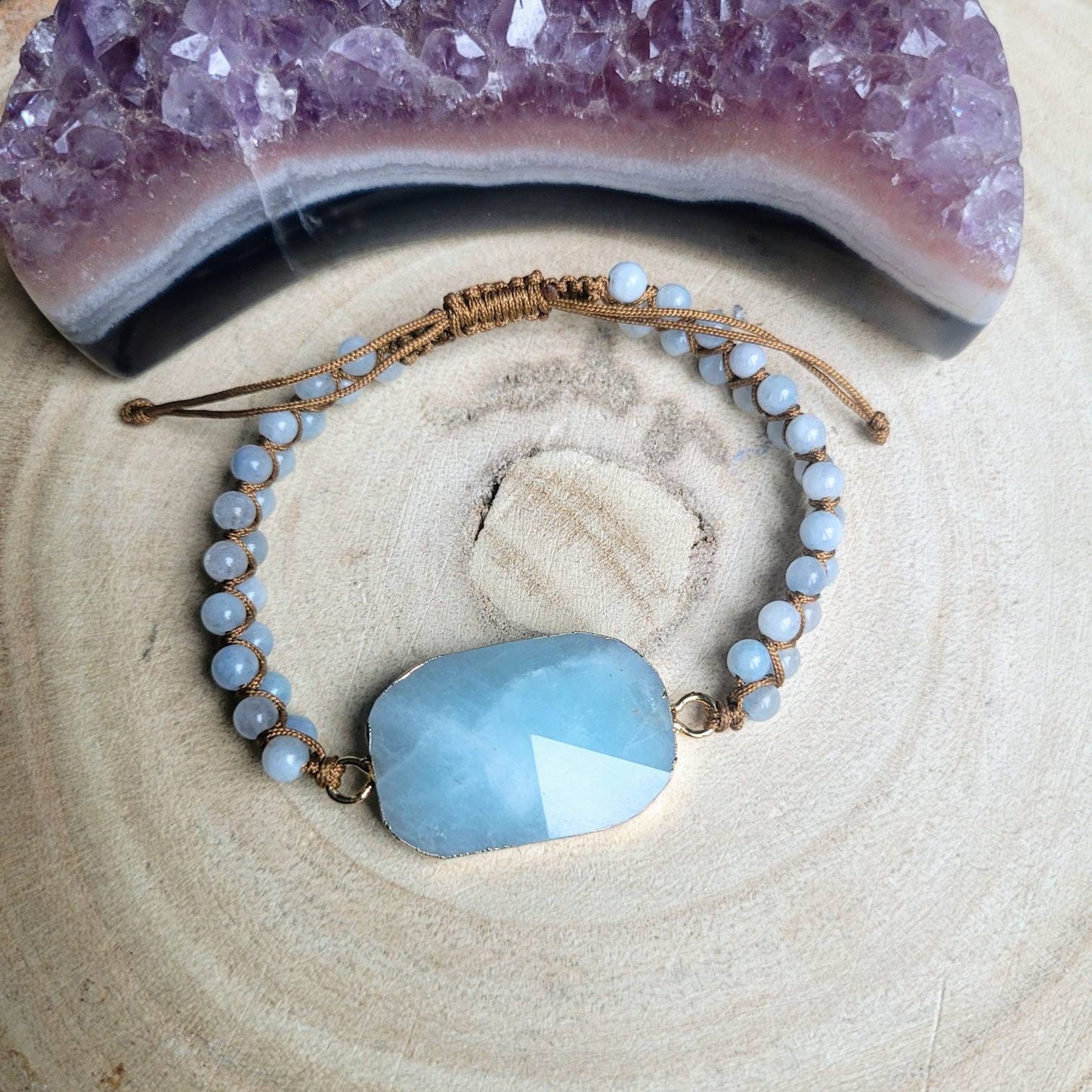 Aquamarine bracelet adjustable crystal healing natural stone