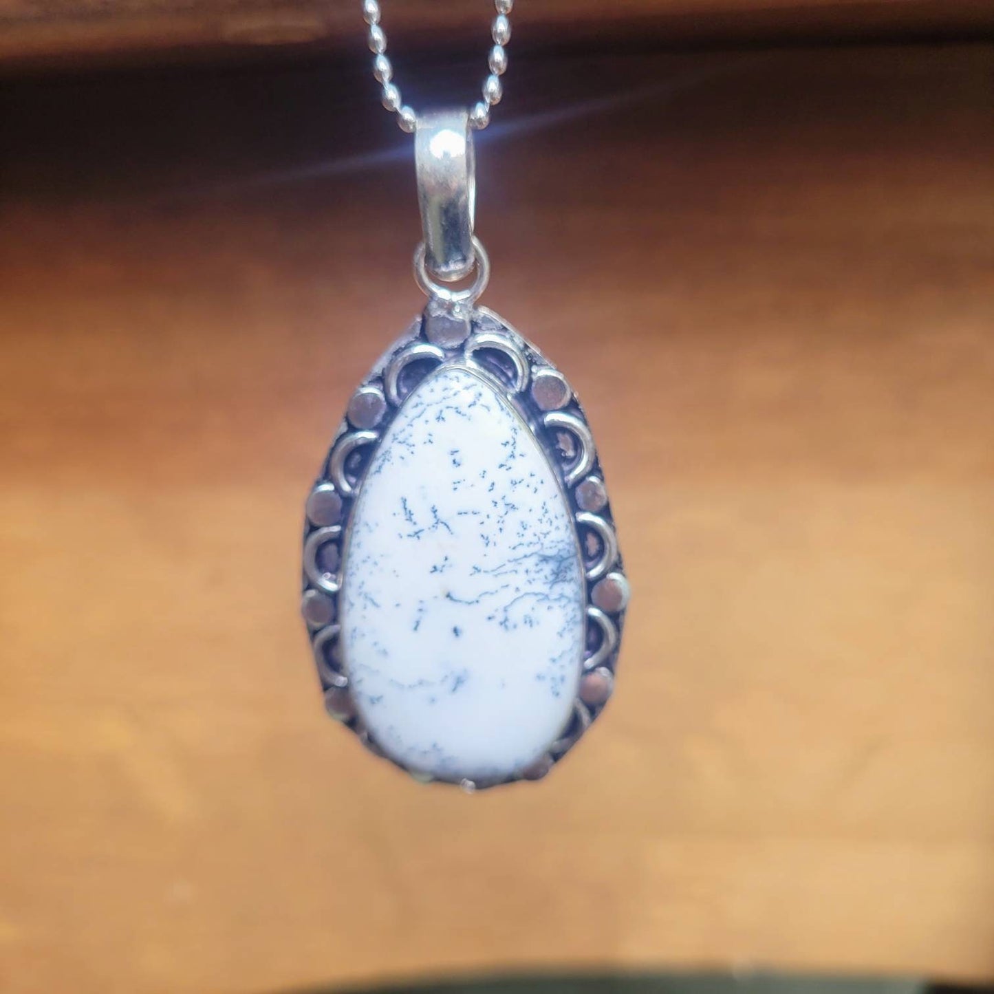 Merlinite necklace 925 silver pendant crystal healing natural polished dendritic agate gemstone jewelry