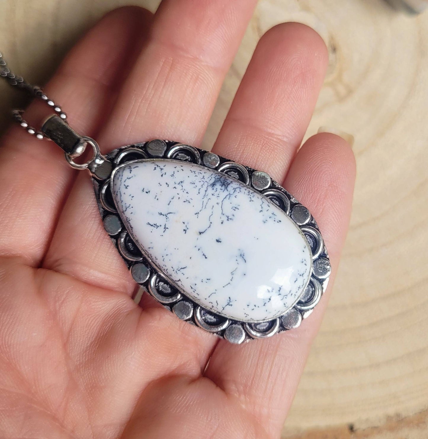 Merlinite necklace 925 silver pendant crystal healing natural polished dendritic agate gemstone jewelry