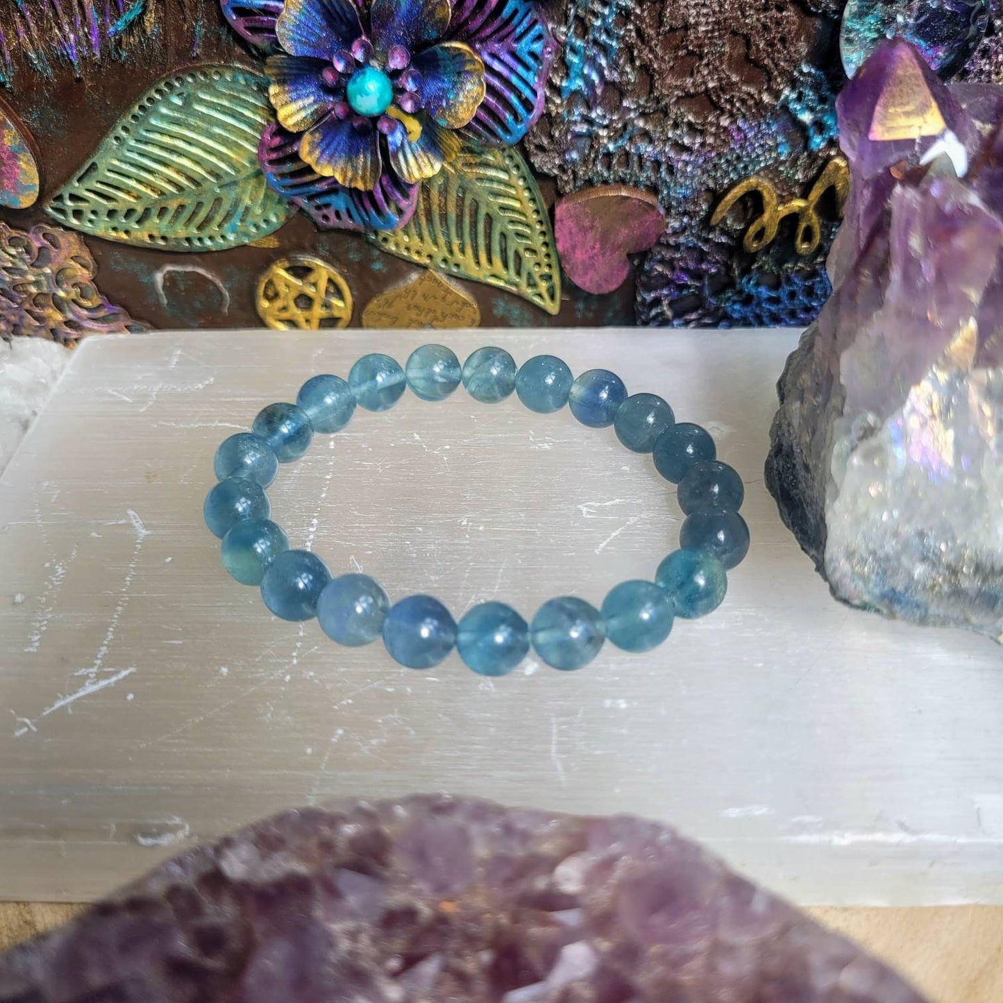 Blue fluorite bracelet crystal healing natural stone stretch stacking bracelet