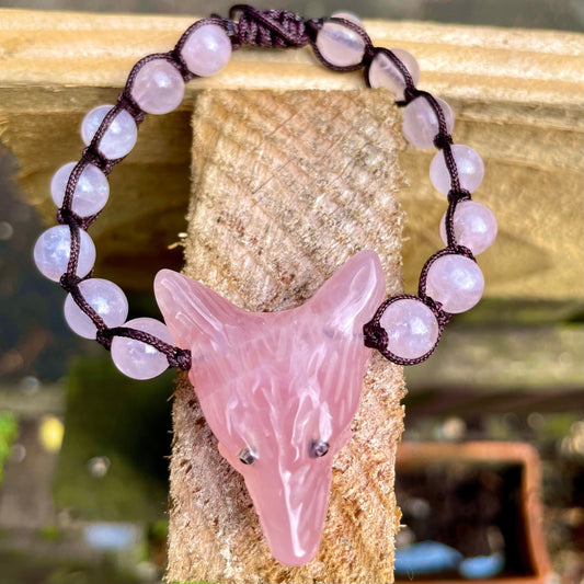 Rose Quartz Bracelet wolf adjustable crystal healing gift for him or her witchy jewellery for women heart chakra