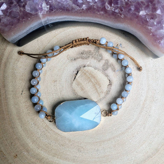 Aquamarine bracelet adjustable crystal healing natural stone