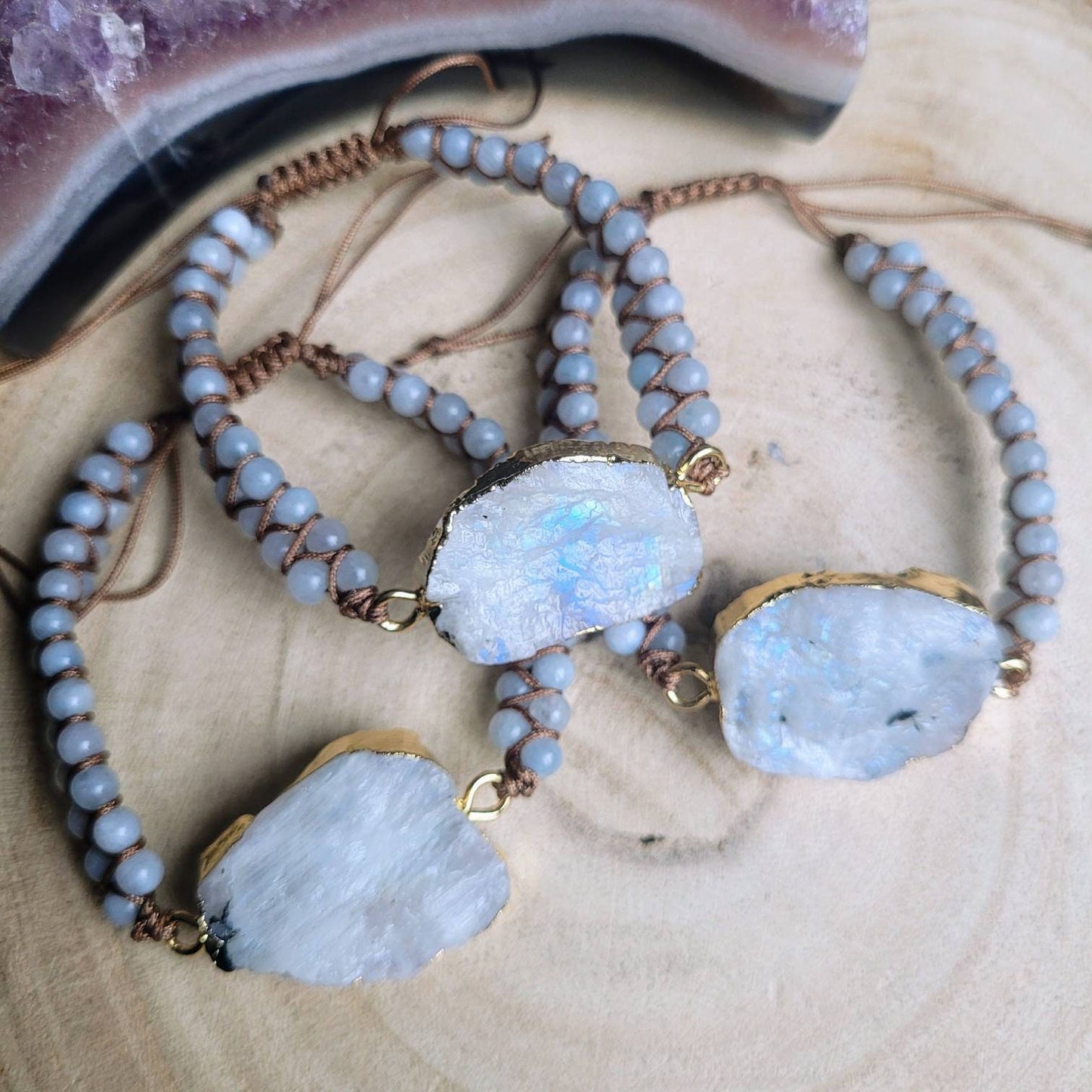 Rainbow moonstone adjustable bracelet gift for her raw stone witchy jewellery for women