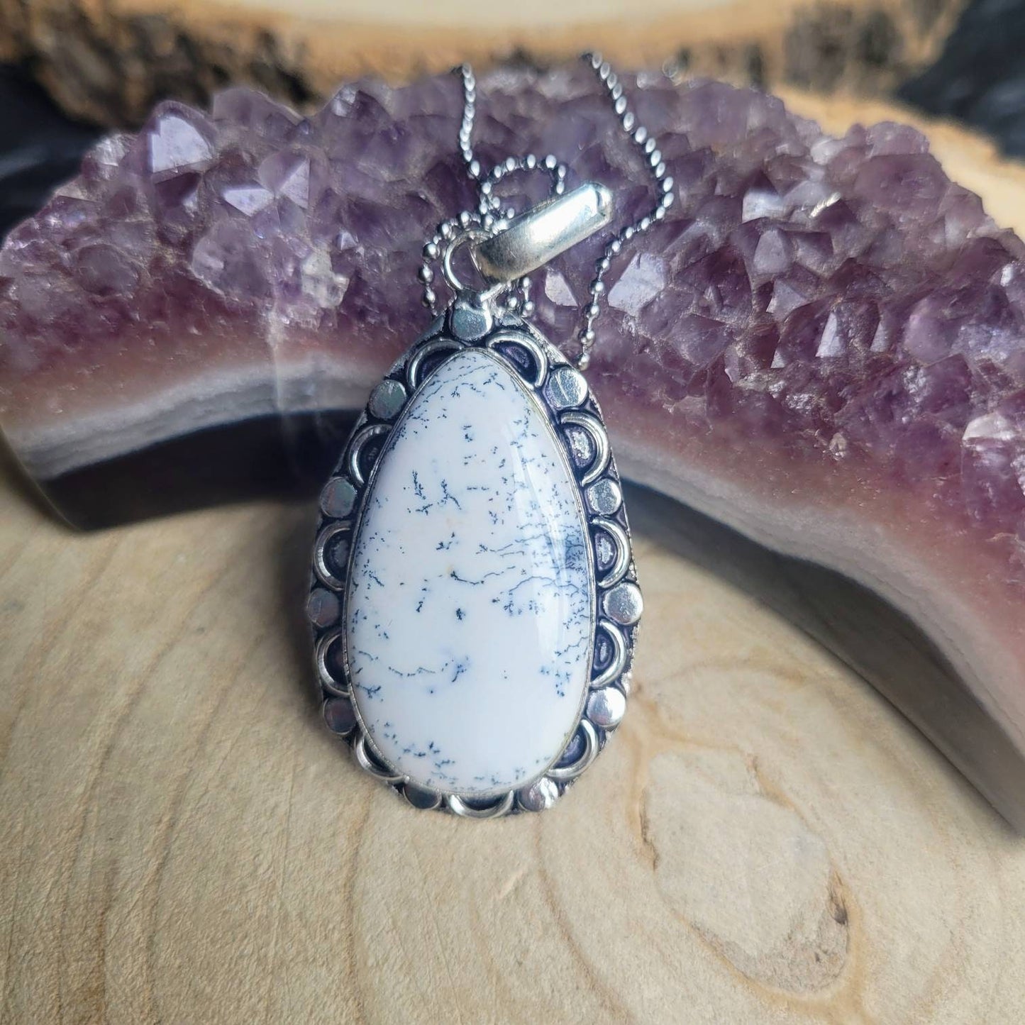 Merlinite necklace 925 silver pendant crystal healing natural polished dendritic agate gemstone jewelry