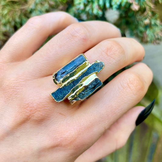 Kyanite ring adjustable crystal healing witchy jewellery for women gift for her throat chakra spiritual jewelry raw stone