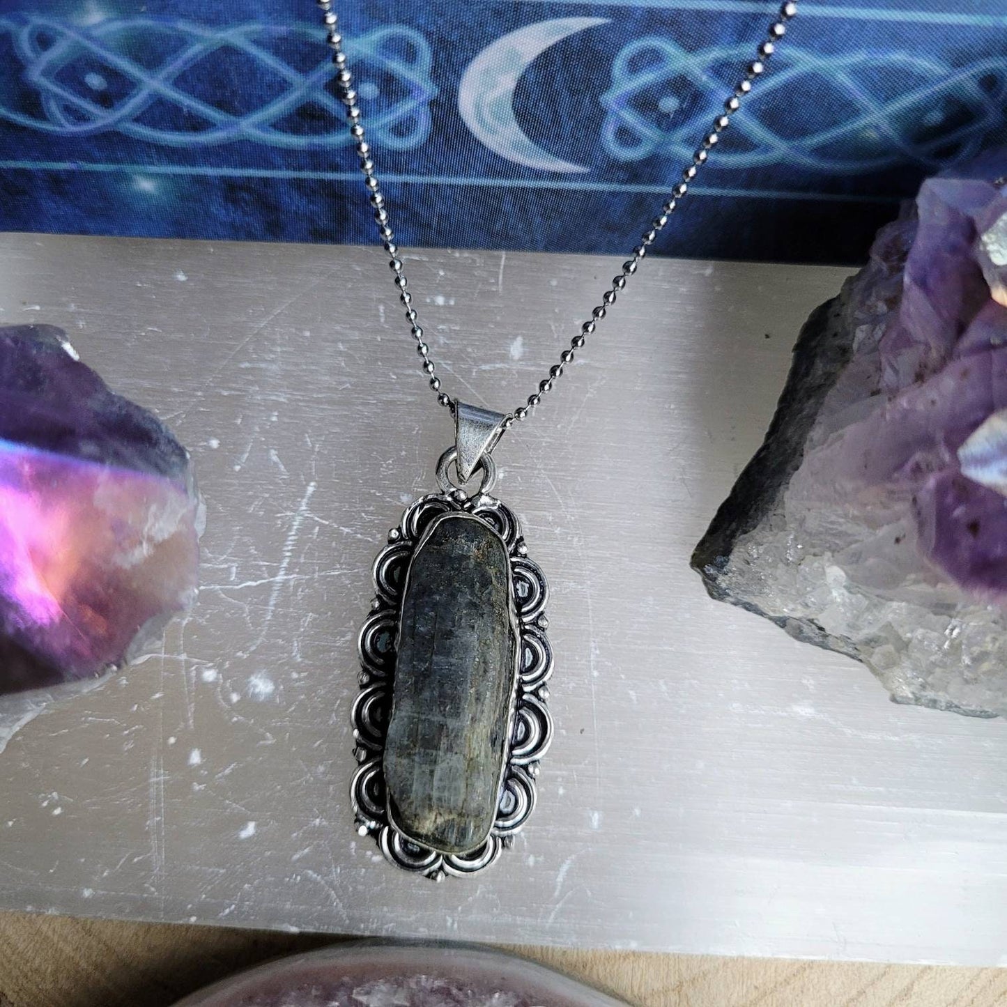 Kyanite necklace pendant 925 silver Crystal healing natural stone