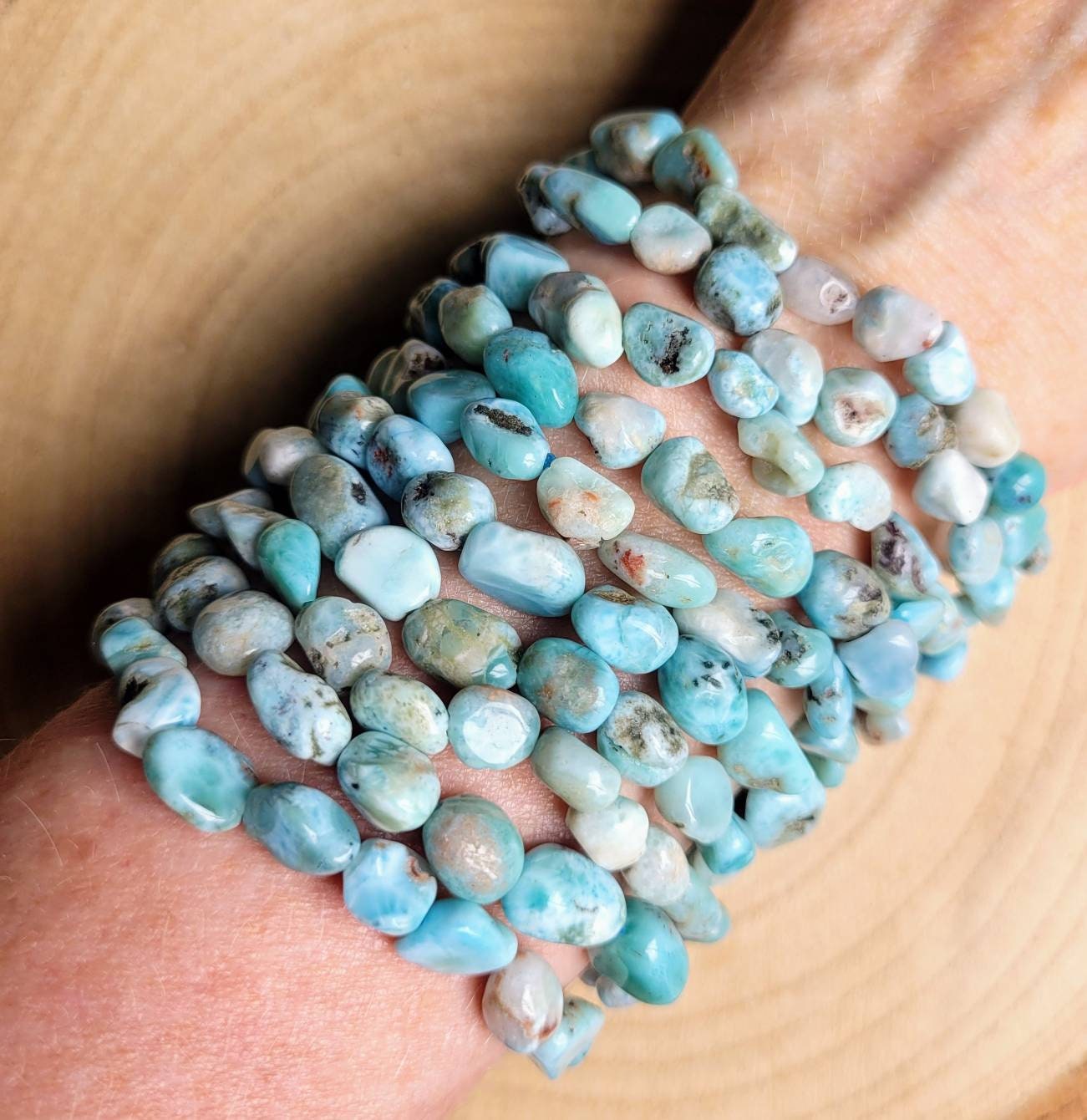 Larimar nugget bracelet throat chakra gift for him or her