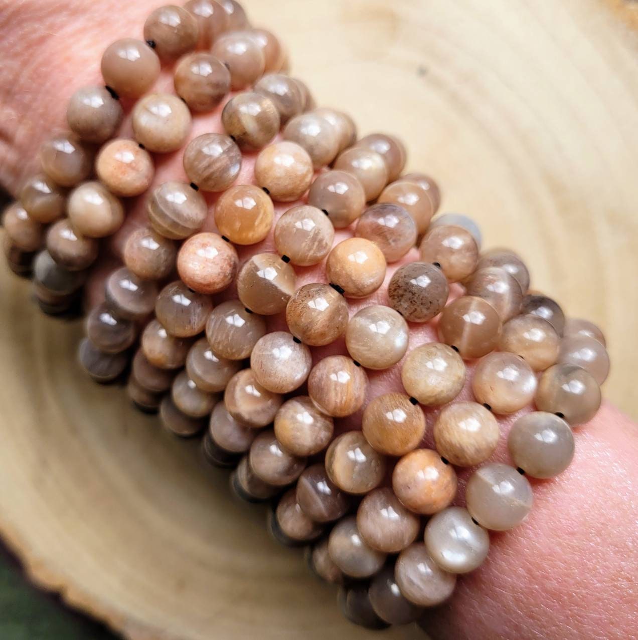 Peach Moonstone bracelet gift for him or her crystal healing witchy jewellery for women or men