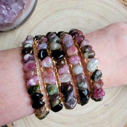 Tourmaline cuff bracelet natural stone crystal healing jewellery