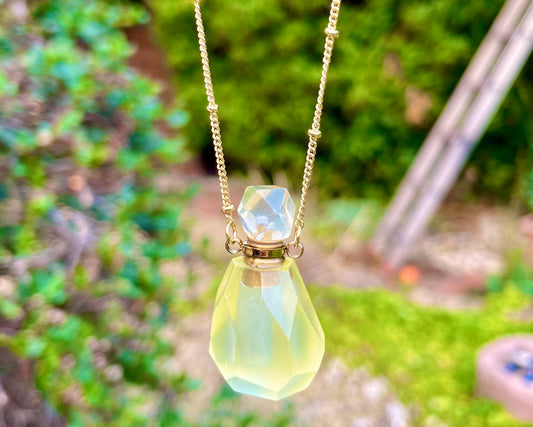 Citrine perfume bottle Crystal  necklace pendant gift for her aromatherapy essential oil carrier