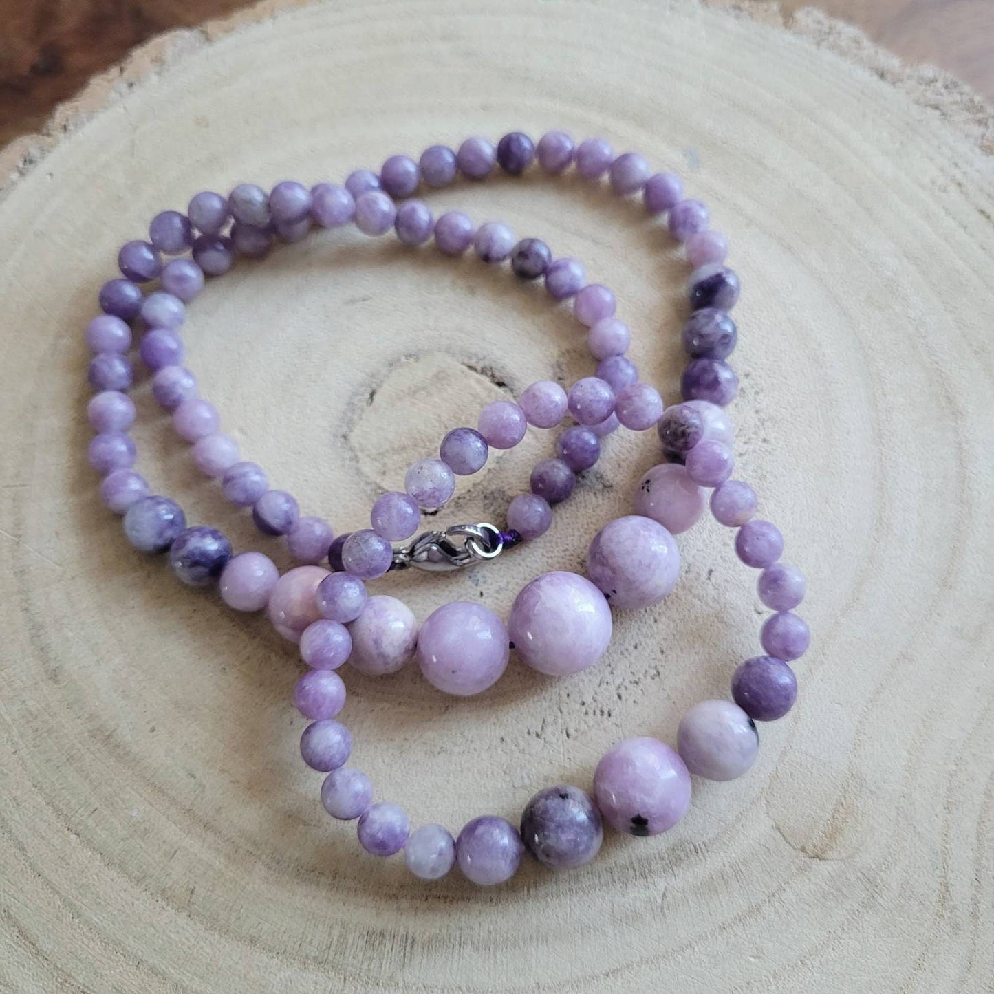 Lepidolite beaded necklace and bracelet set crystal healing natural stone mica jewellery for women gift for her