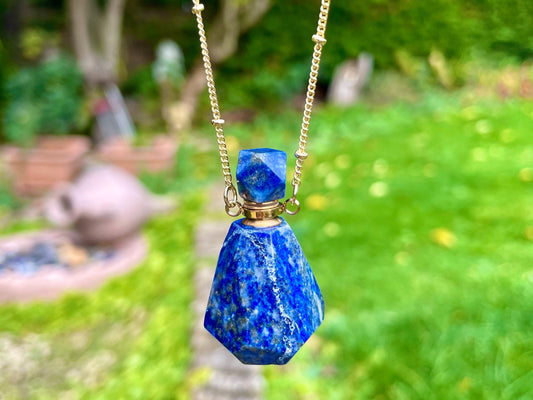 Lapis Lazuli perfume bottle Crystal  necklace pendant gift for her aromatherapy essential oil carrier