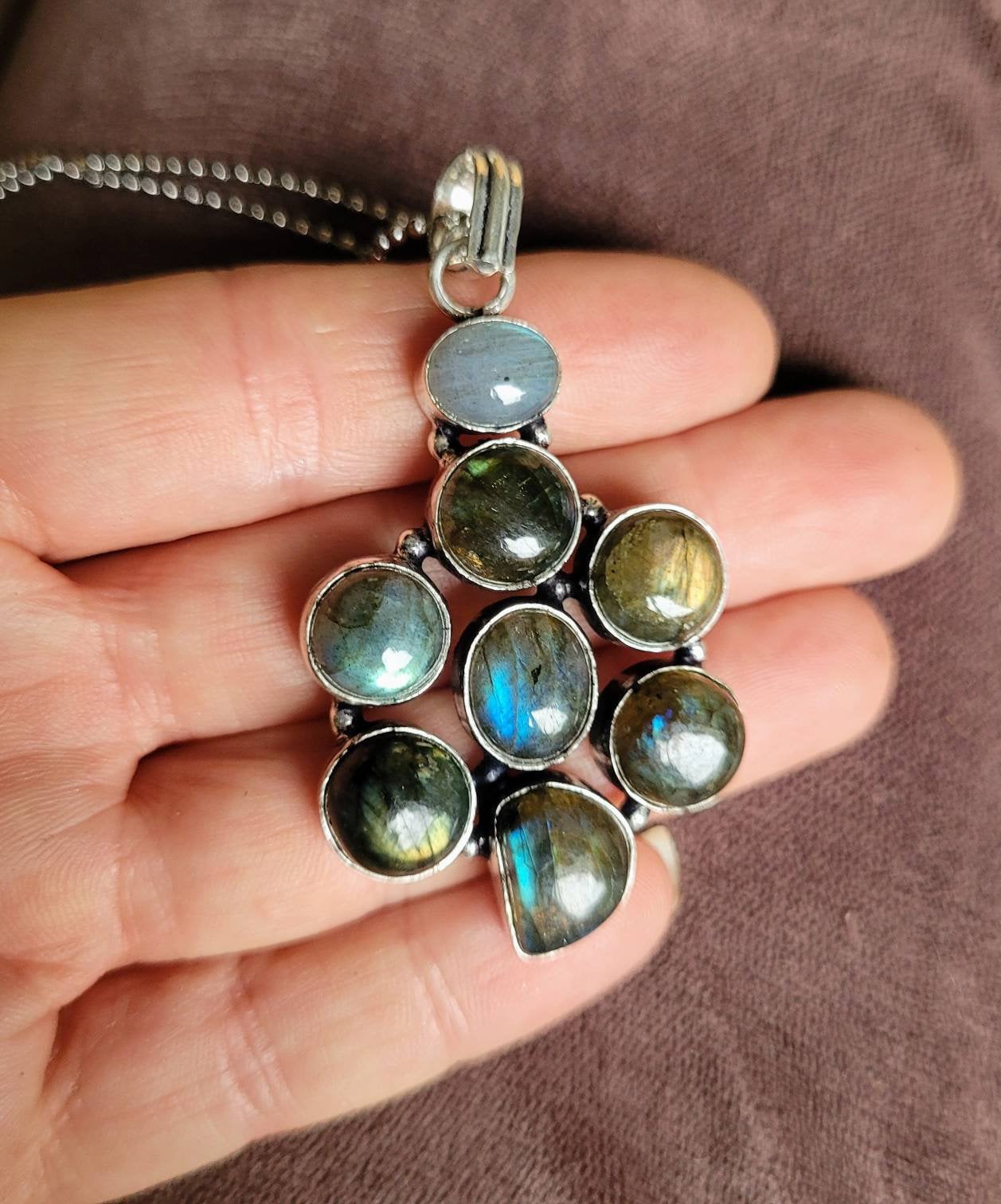 labradorite pendant necklace 925 silver crystal healing natural stone witchy jewellery for him or her jewelry gift for men or women