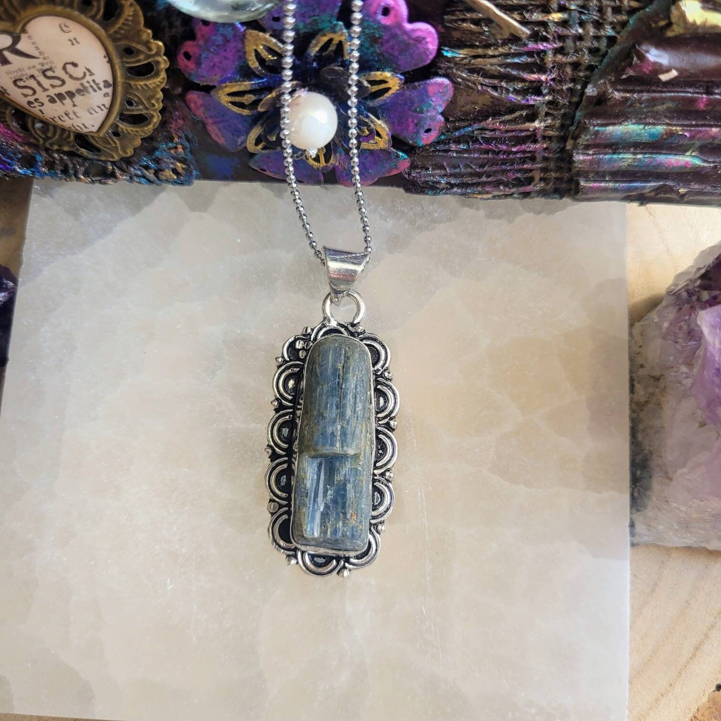 Raw kyanite necklace pendant 925 silver Crystal healing natural stone witchy jewelry blue gemstone jewelry