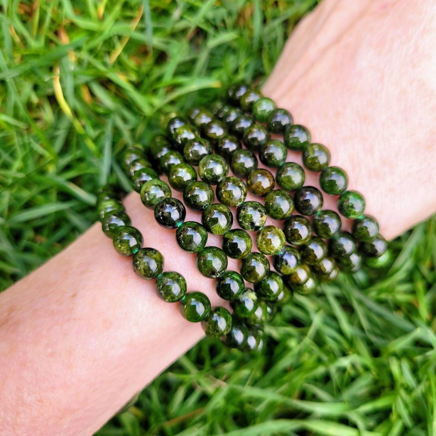 Diopside bracelet Crystal Healing natural Stone stretch stacking jewellery- Heart Chakra Awakening, Compassion, Forgiveness