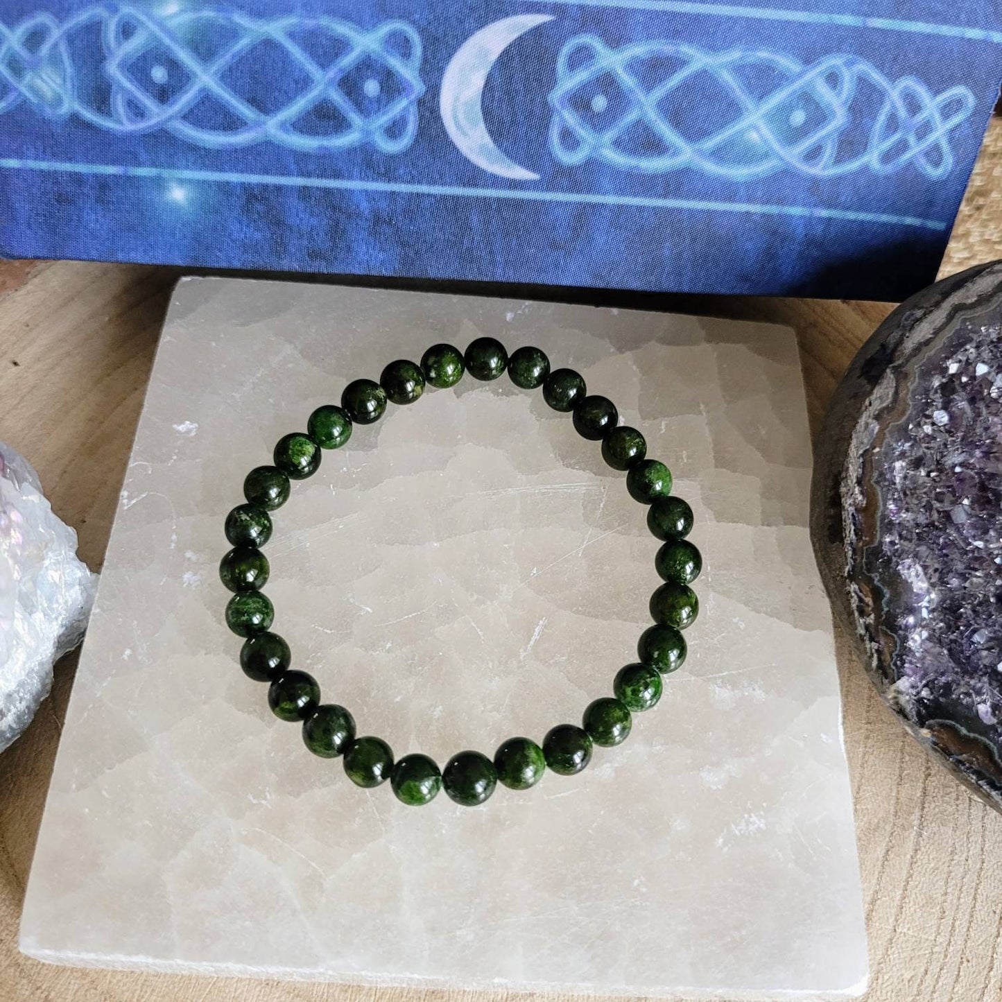 Diopside bracelet Crystal Healing natural Stone stretch stacking jewellery- Heart Chakra Awakening, Compassion, Forgiveness