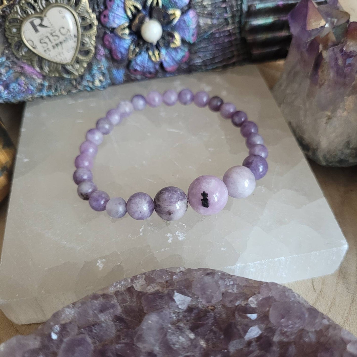 Lepidolite beaded necklace and bracelet set crystal healing natural stone mica jewellery for women gift for her