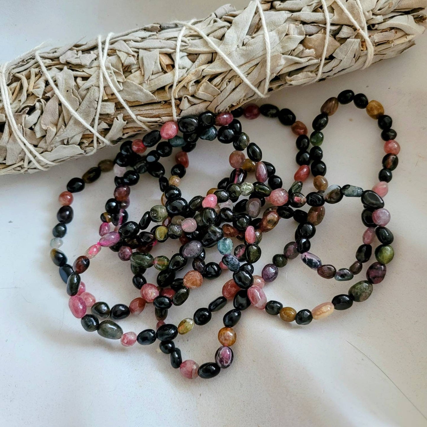 Mixed Tourmaline nugget bracelet crystal healing natural stone jewelry stretchy stacking bracelet