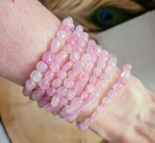 Rose quartz bracelet nugget crystal healing stretchy stacking natural stone jewellery