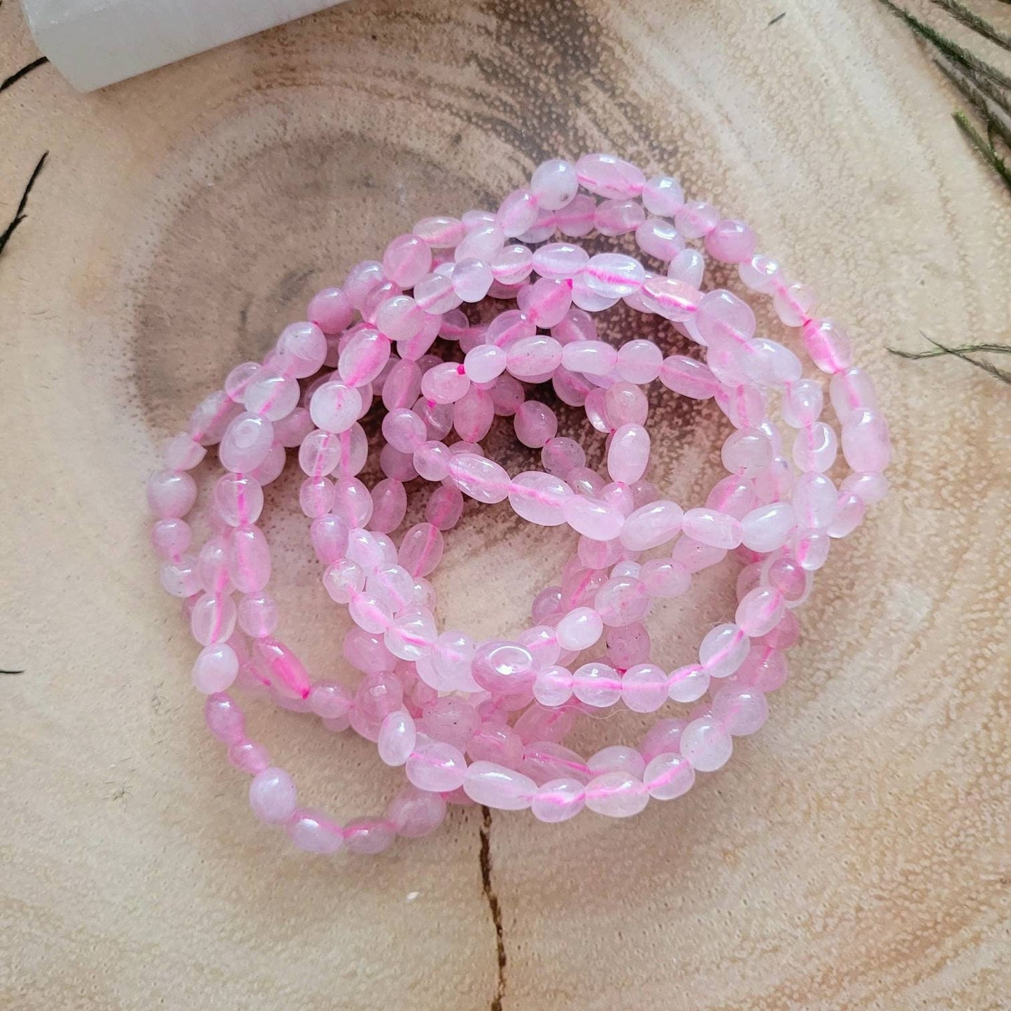 Rose quartz bracelet nugget crystal healing stretchy stacking natural stone jewellery