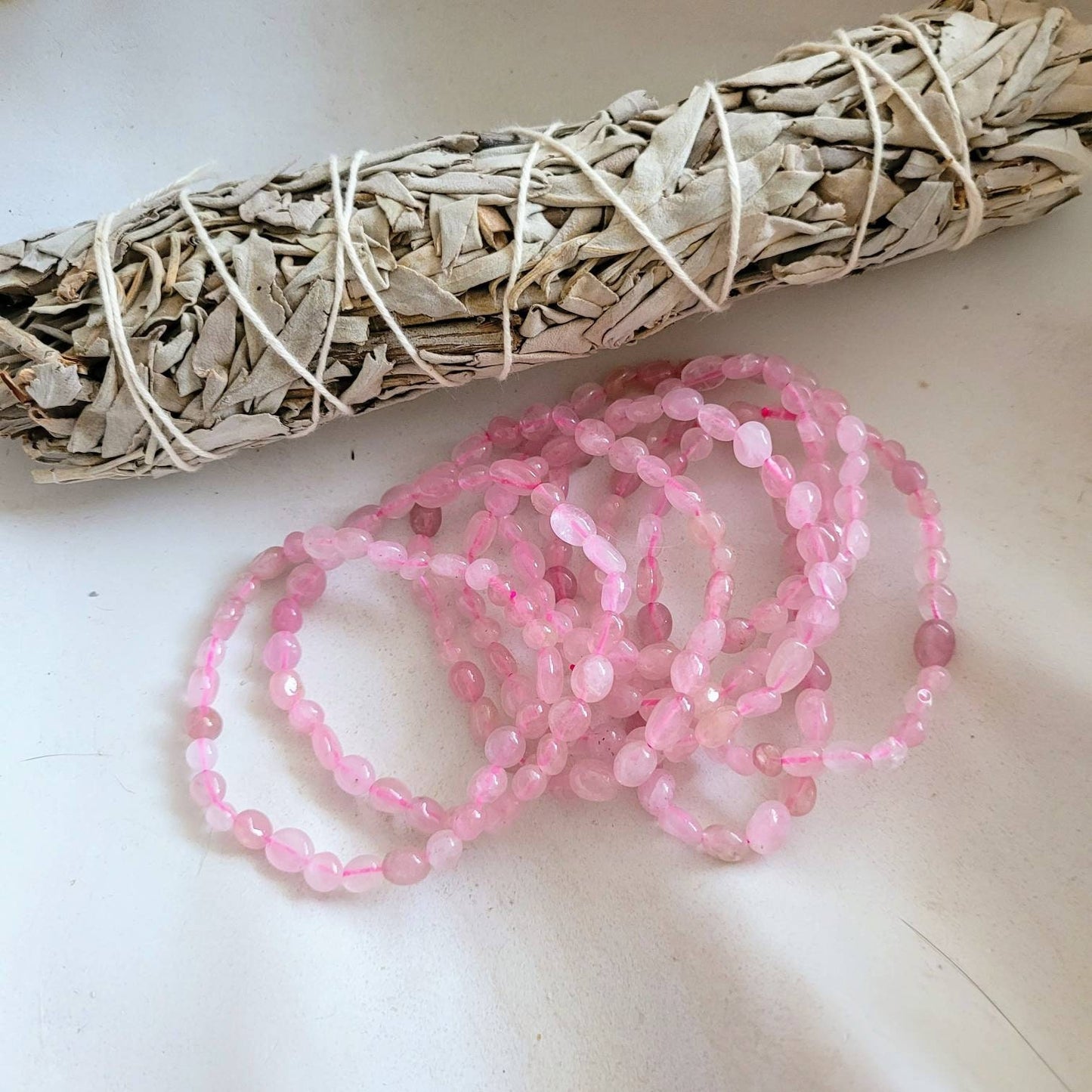 Rose quartz bracelet nugget crystal healing stretchy stacking natural stone jewellery