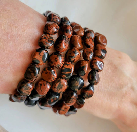 Mahogany obsidian bracelet crystal healing natural stone gemstone jewelry stretch stacking jewellery