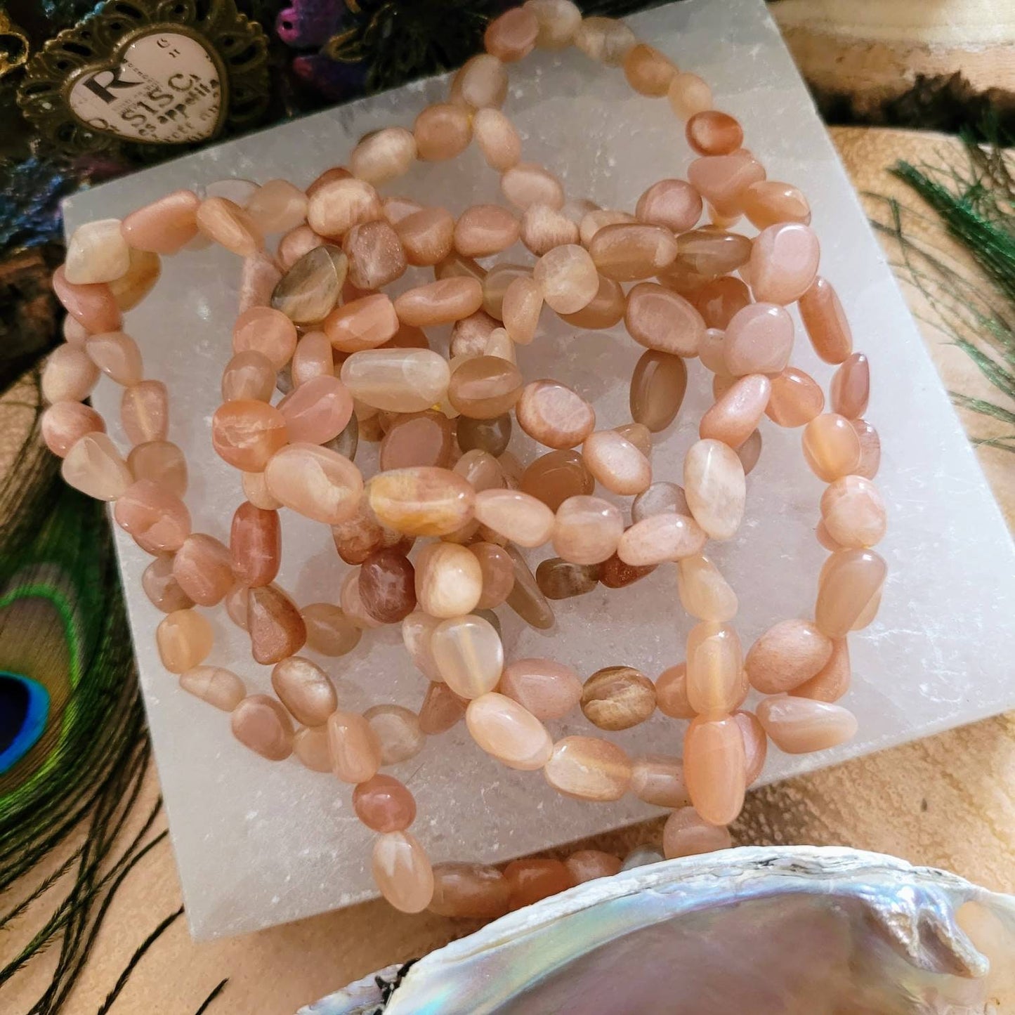 sunstone bracelet nugget crystal healing stretchy stacking natural stone positivity happiness