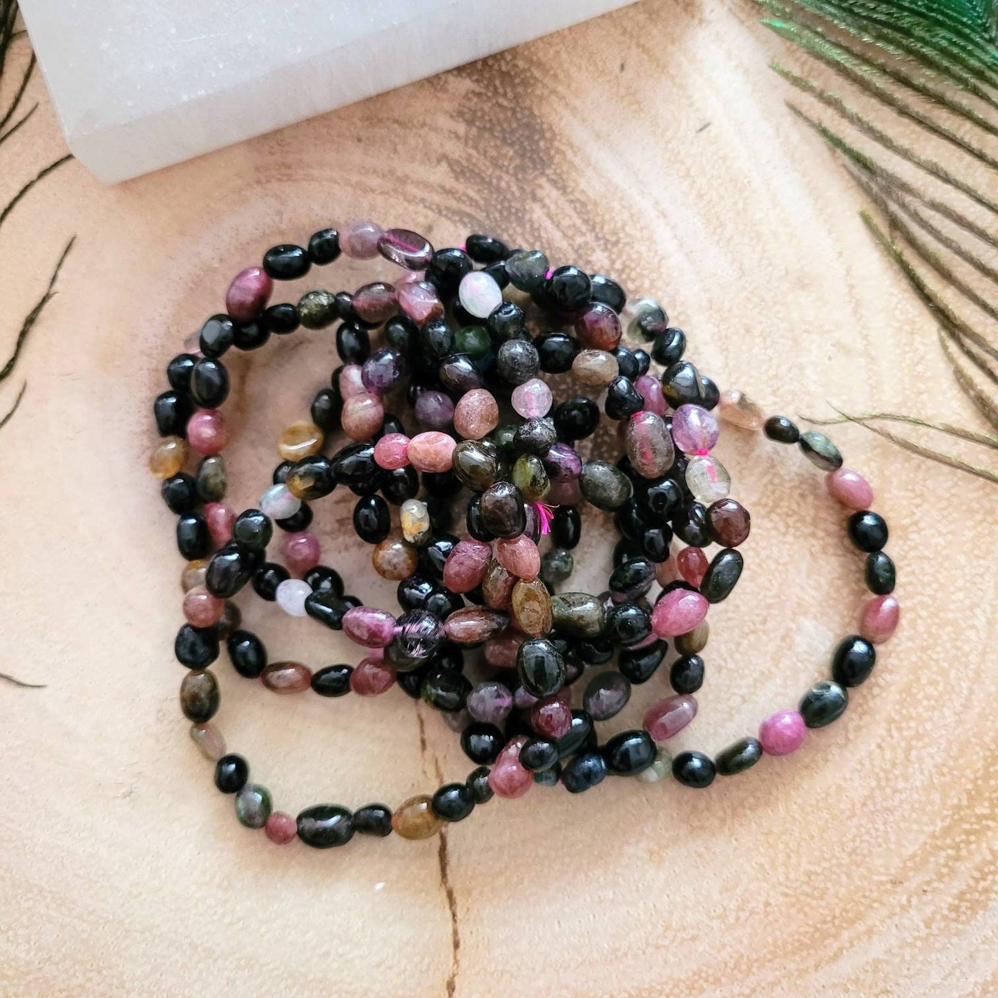 Mixed Tourmaline nugget bracelet crystal healing natural stone jewelry stretchy stacking bracelet