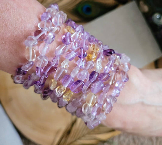 Ametrine bracelet nugget crystal healing natural stone stacking stretch jewellery