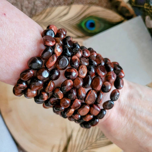 Red tigers eye bracelet nugget crystal healing natural stone stacking stretch jewellery