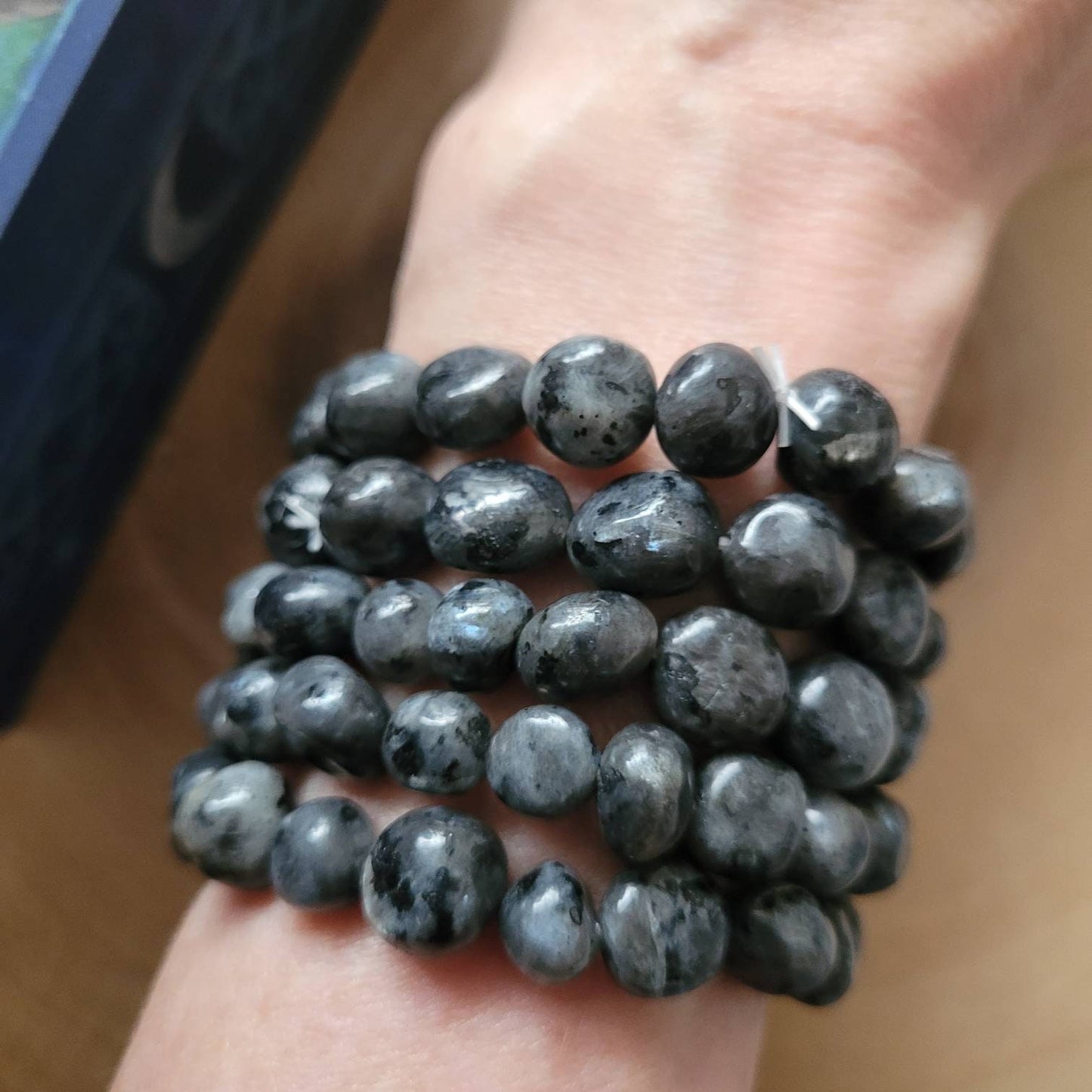 Black moonstone Larvikite Bracelet Crystal healing natural stone stretchy stacking bracelet gift for him or her