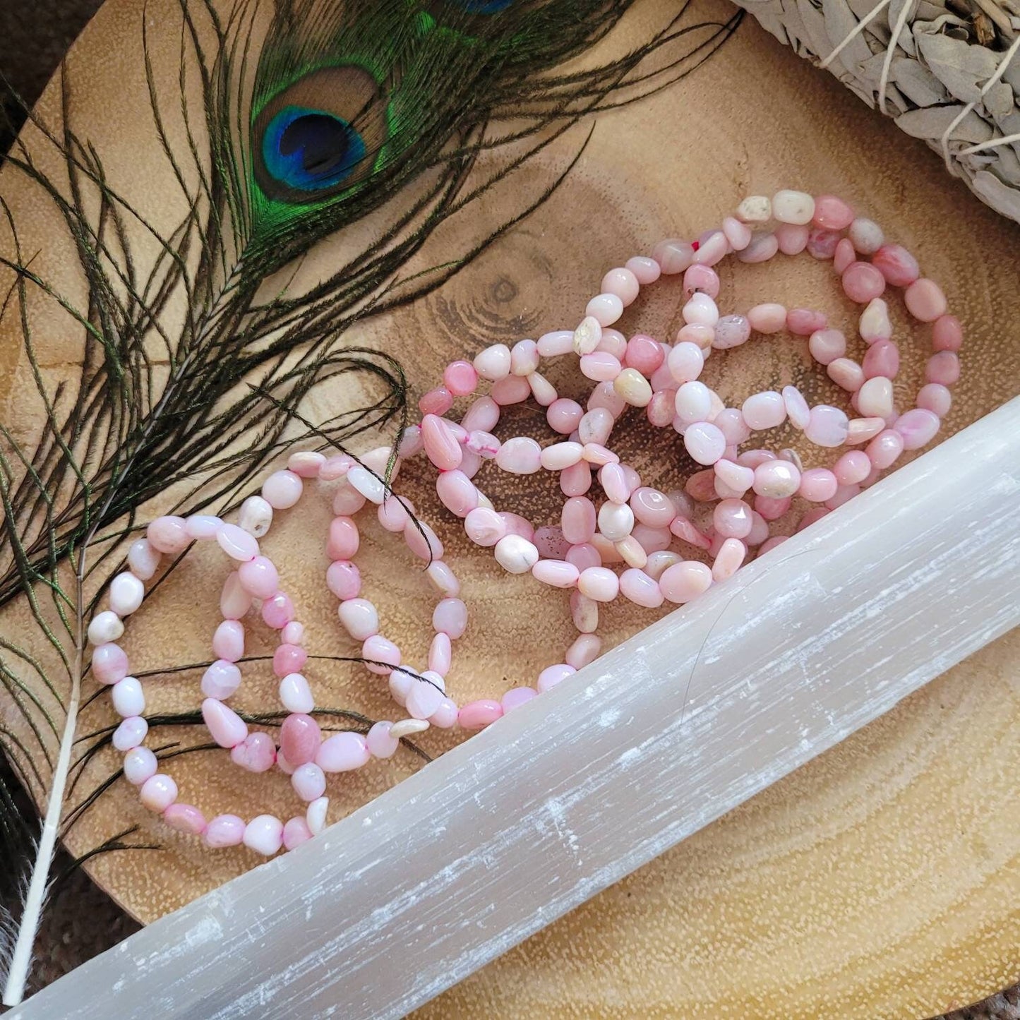 pink opal bracelet crystal healing natural stone heart chakra gemstone jewellery