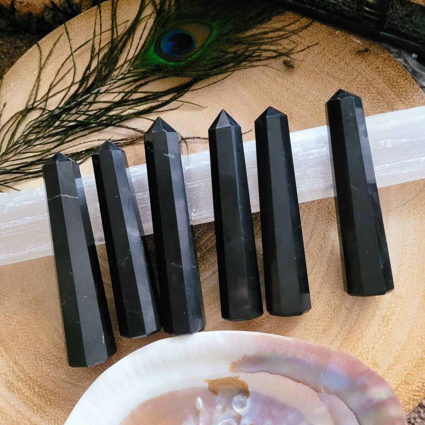 shungite point tower Crystal healing natural stone EMF protection witchy home decor gift root chakra