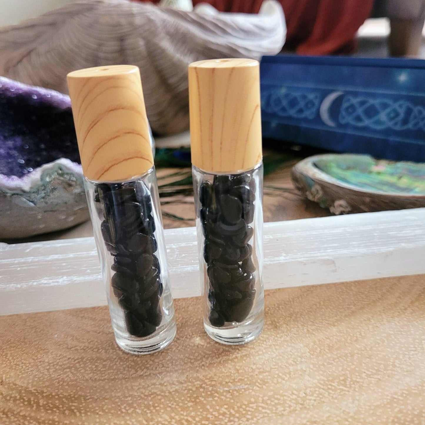 Black Obsidian Roller Ball Bottle protection crystal healing aromatherapy bottle natural stone perfume oil bottle