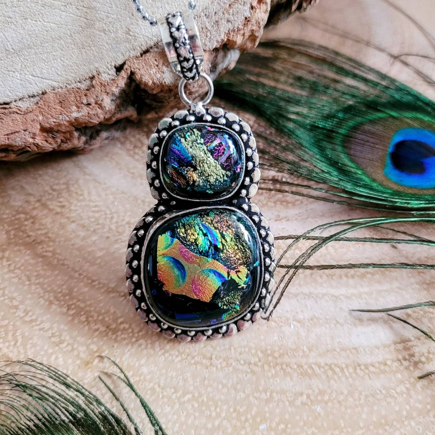 Dichroic glass pendant 925 silver jewellery glass pendant witchy jewelry womens necklace