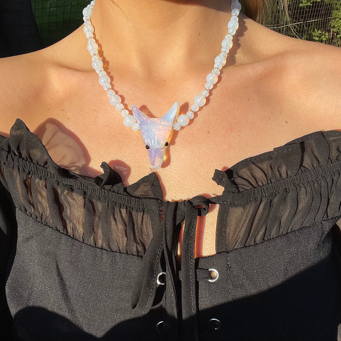 Opalite beaded necklace wolf choker