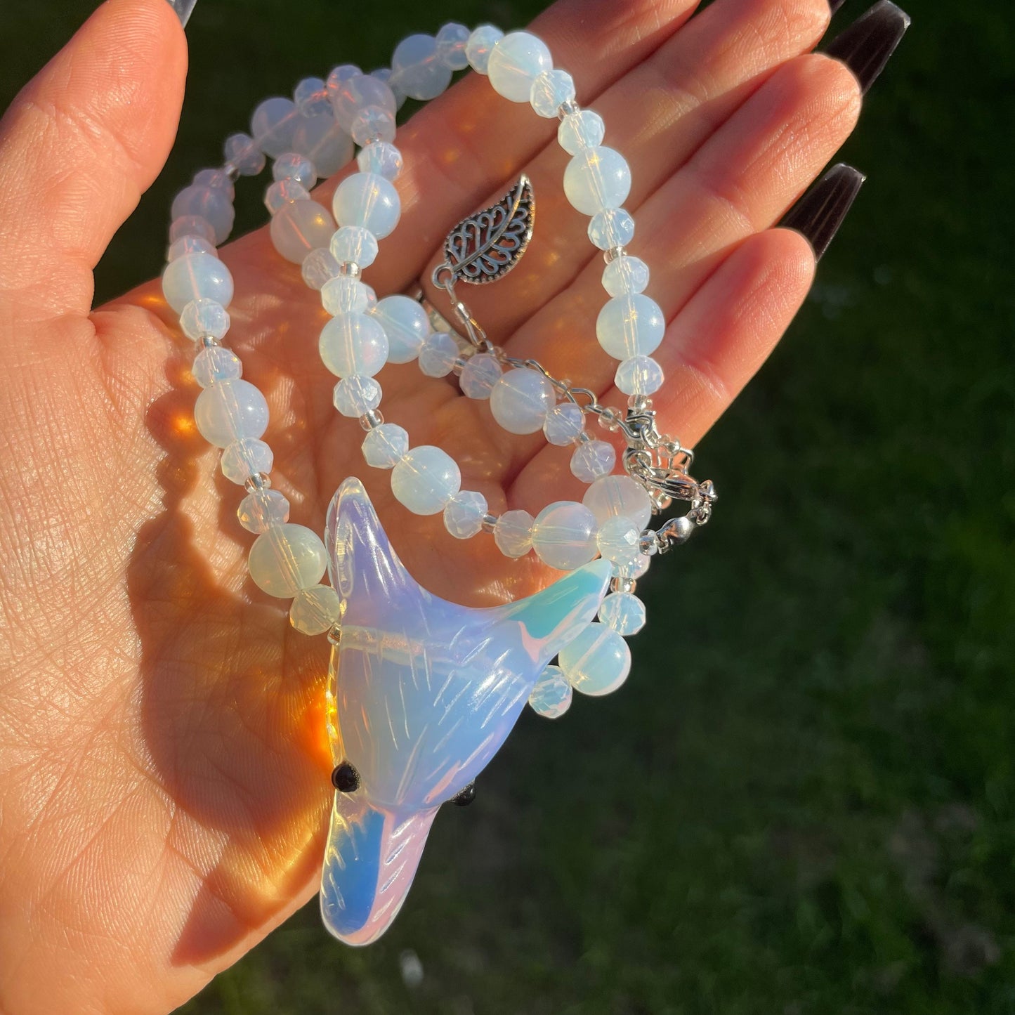 Opalite beaded necklace wolf choker