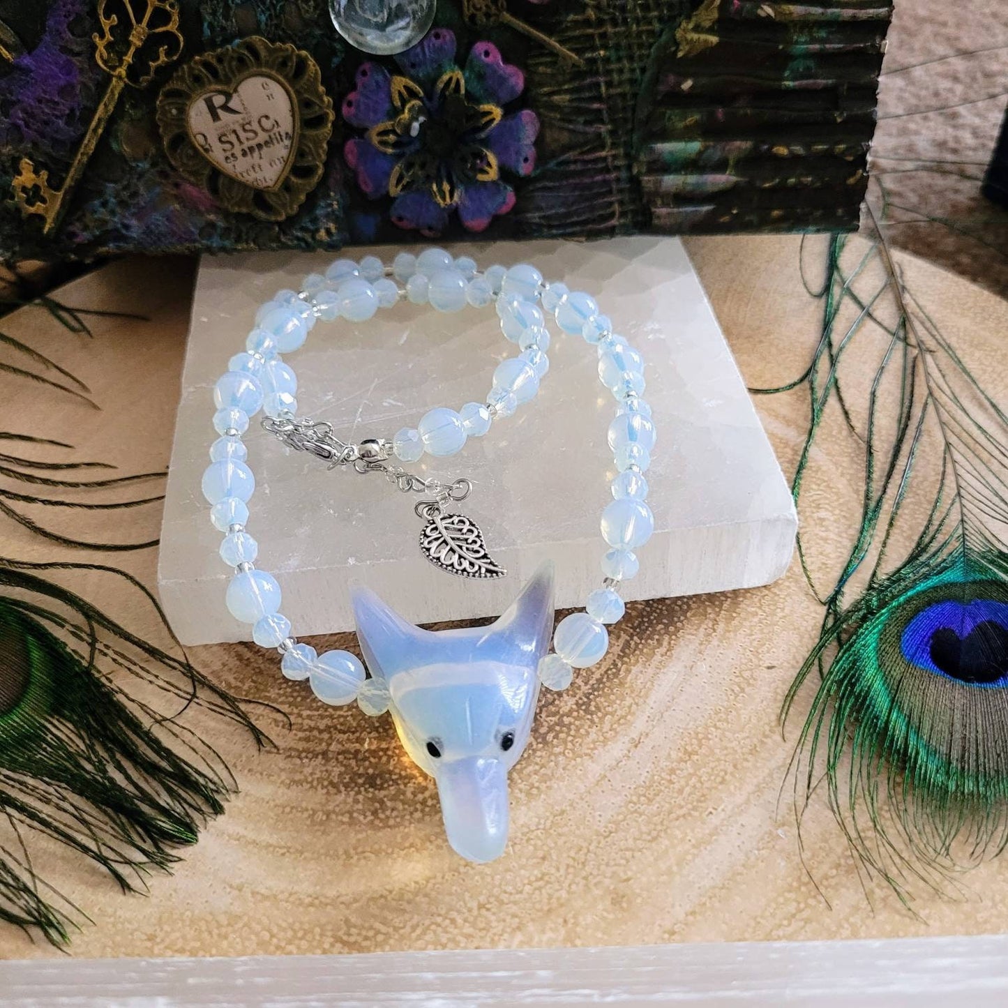 Opalite beaded necklace wolf choker