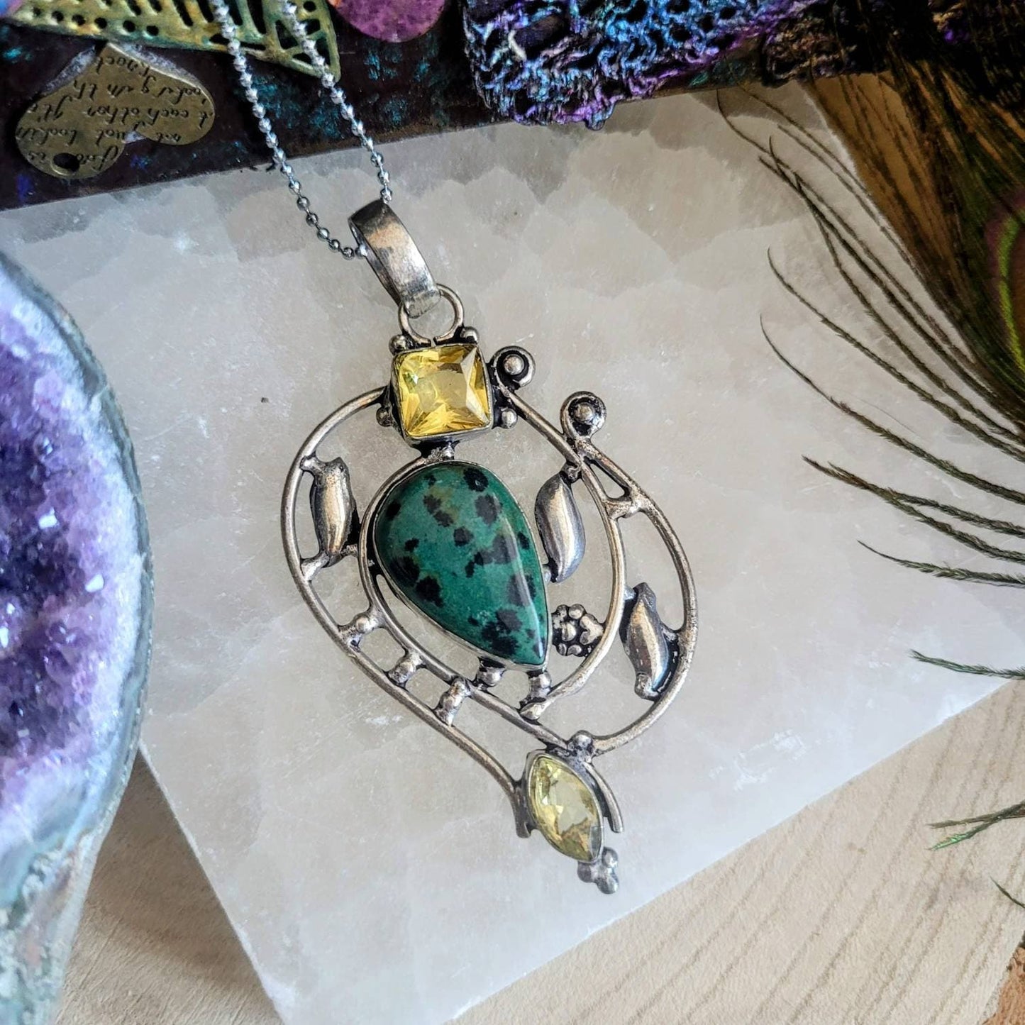 Zoisite and citrine pendant necklace 925 silver crystal healing witchy jewellery gift for her