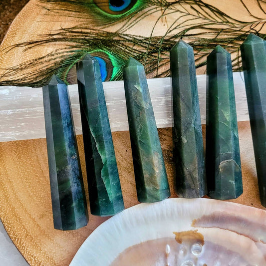 Green Jade point tower crystal healing natural stone witchy home decor gift for him or her