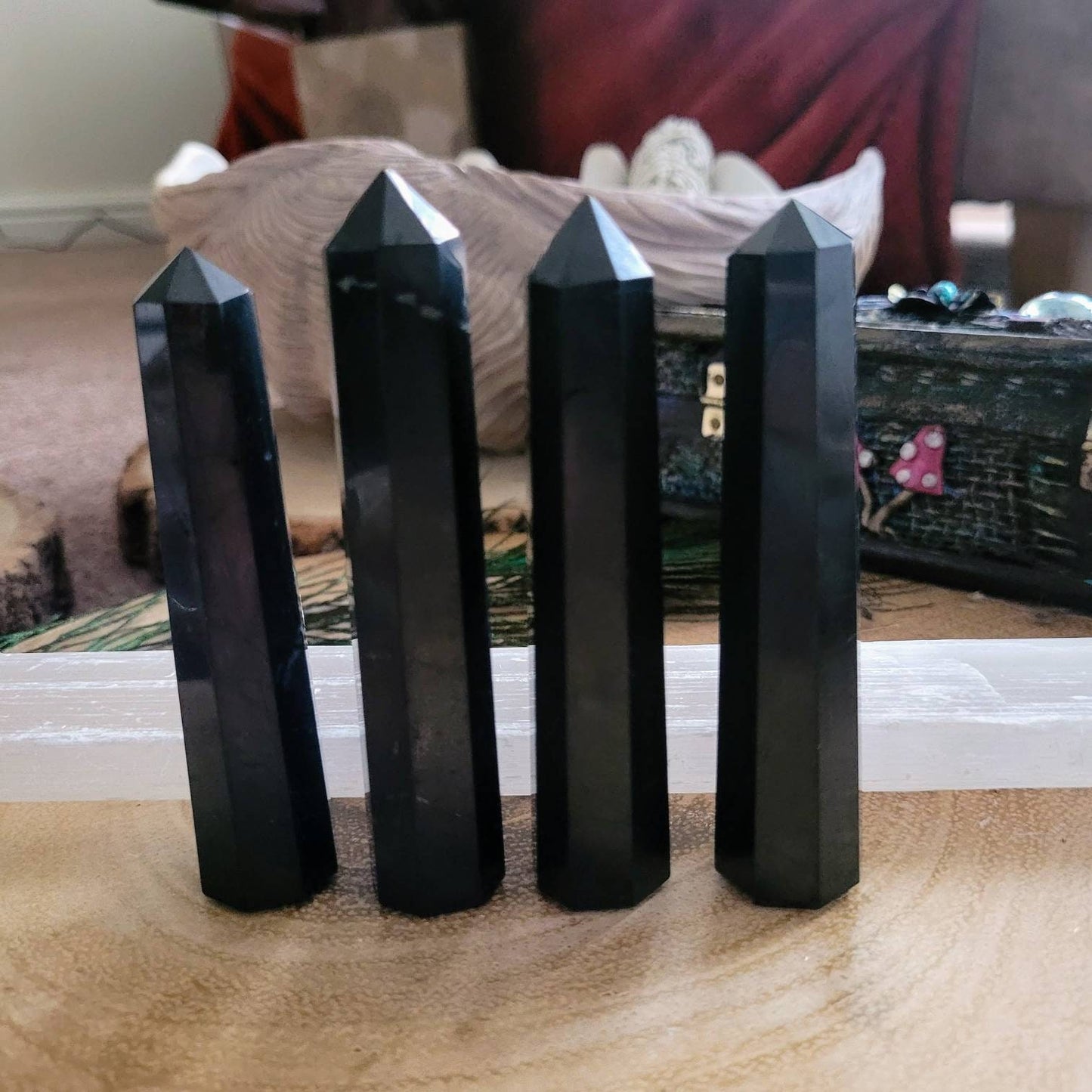 shungite point tower Crystal healing natural stone EMF protection witchy home decor gift root chakra