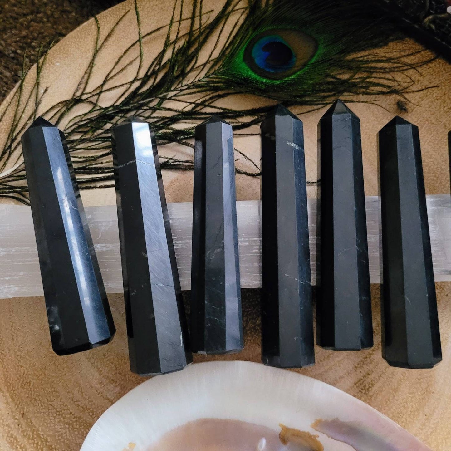 shungite point tower Crystal healing natural stone EMF protection witchy home decor gift root chakra