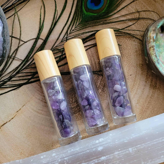 Amethyst Roller Ball Bottle calming crystal healing aromatherapy bottle natural stone perfume oil bottle