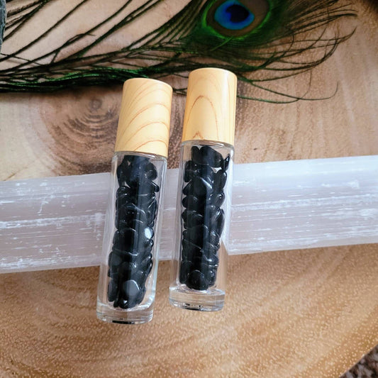 Black Obsidian Roller Ball Bottle protection crystal healing aromatherapy bottle natural stone perfume oil bottle