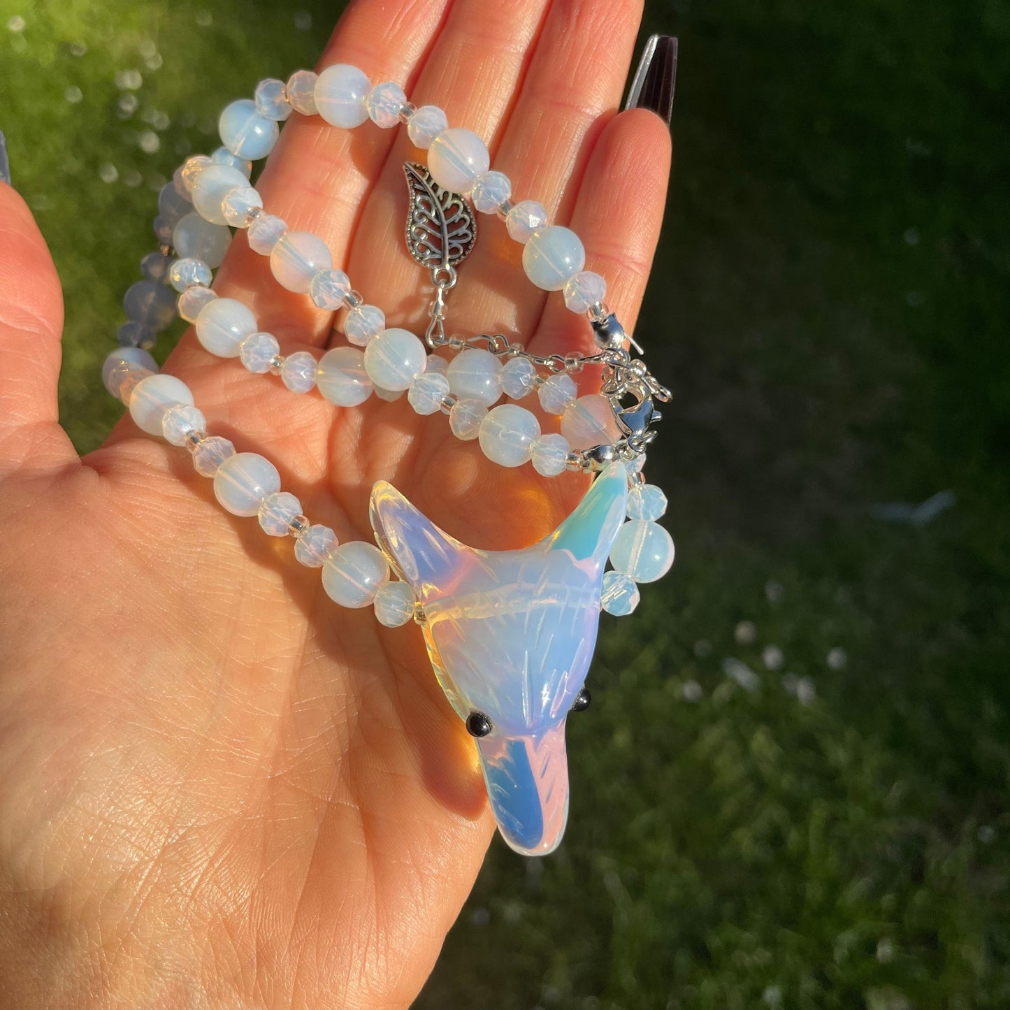 Opalite beaded necklace wolf choker